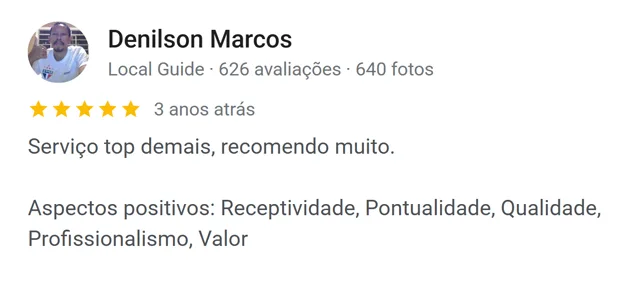 Avaliação de Denilson Marcos no Google: receptividade, pontualidade, qualidade e profissionalismo