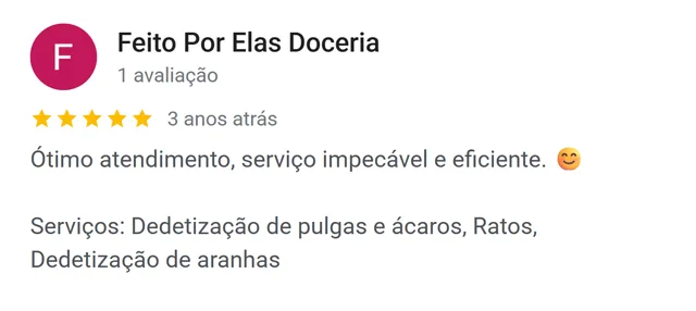 Avaliação de Feito Por Elas Doceria no Google: serviço impecável e eficiente na doceria