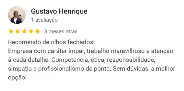 Avaliação de Gustavo Henrique no Google: competência, ética, responsabilidade e profissionalismo